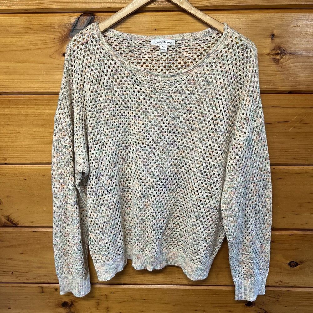 John Paul Richard Sweater Womens Multicolor Open Knit Long Sleeve Size 2XL